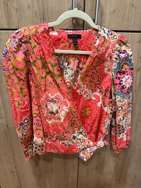 J. Crew Multi-Color Coral Wrap Blouse